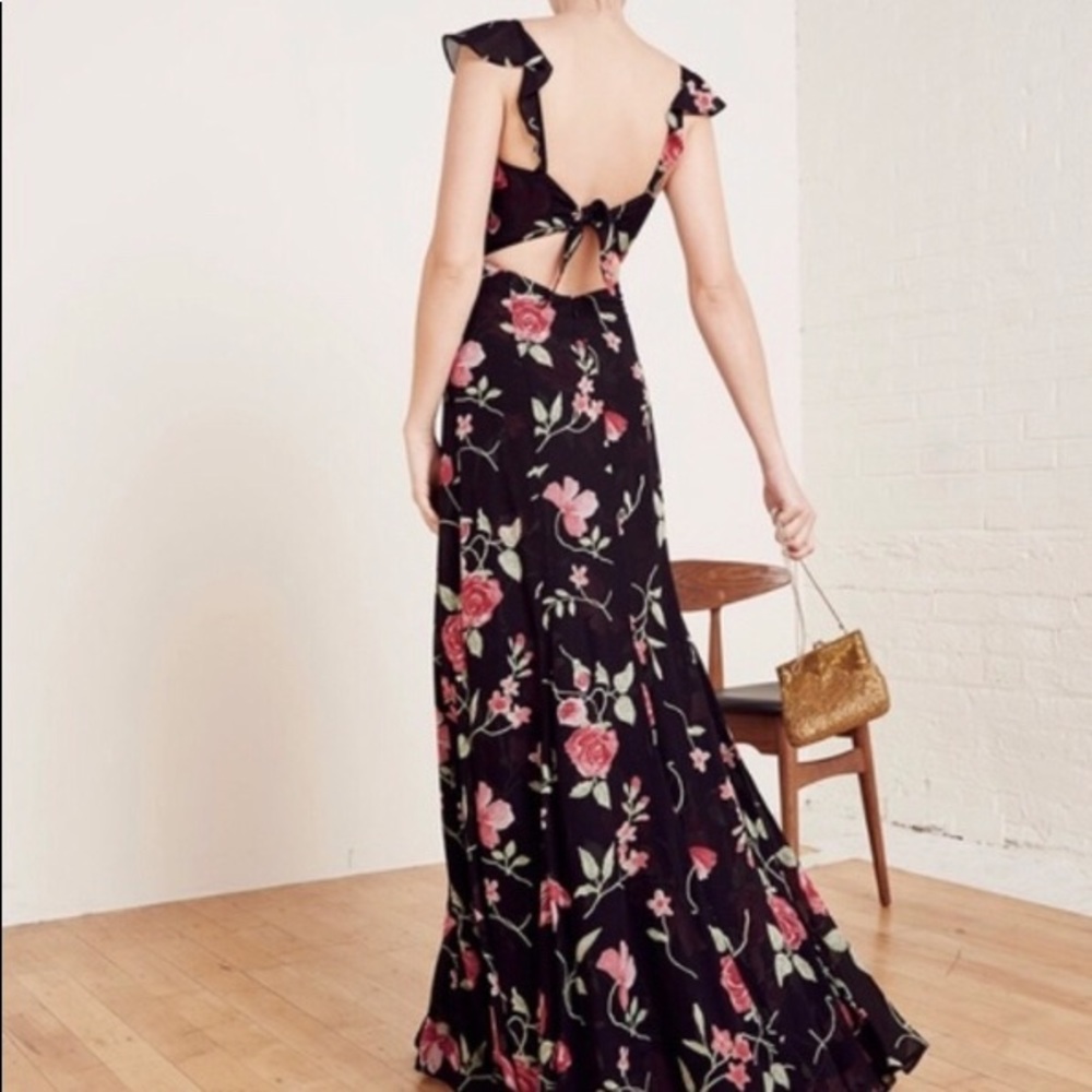 Reformation Julieta Black Floral Gown Size 4
